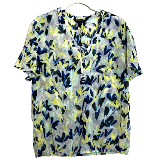 Banana Republic Womens Sheer Chiffon Blouse XS Blue Green Floral Short Sleeves - Picture 1 of 6